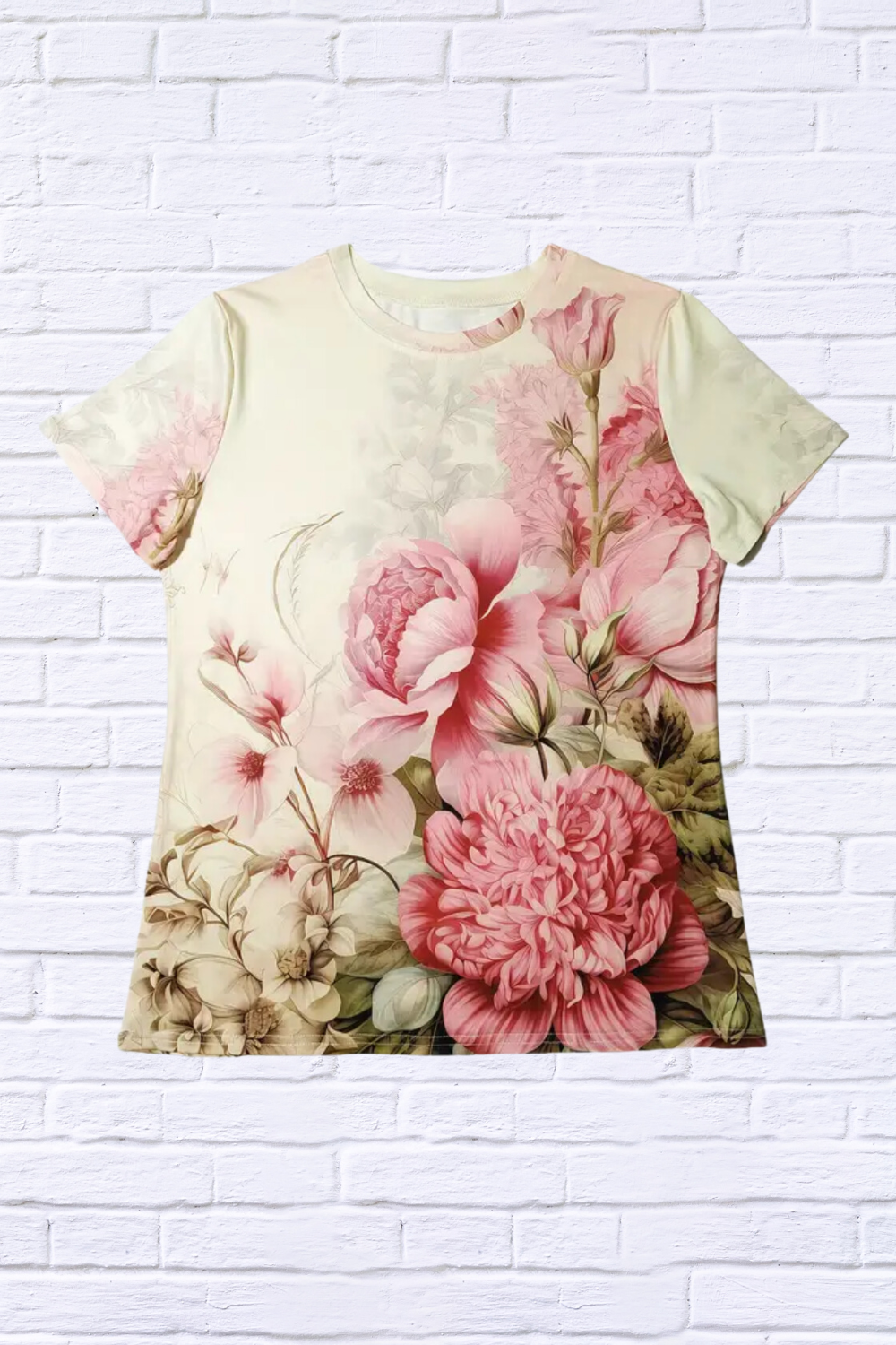 Vibrant Floral Print Short Sleeve Crew Neck T-Shirt