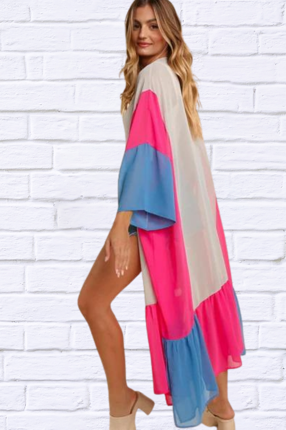 PLUS COLOR BLOCK KIMONO MAXI OPEN CARDIGAN