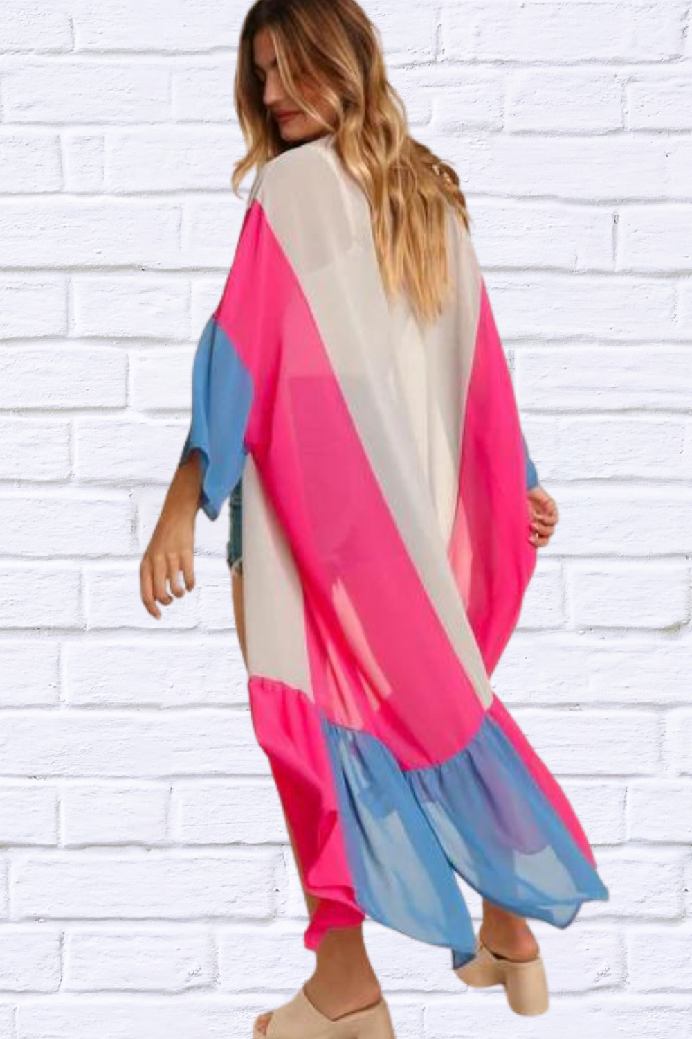 PLUS COLOR BLOCK KIMONO MAXI OPEN CARDIGAN