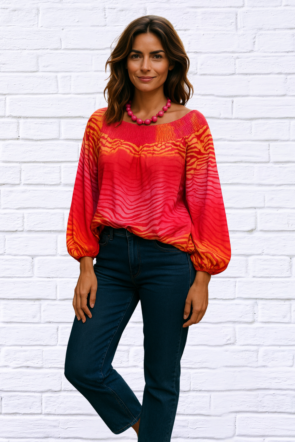 Fiery Sunset Balloon Sleeve Blouse