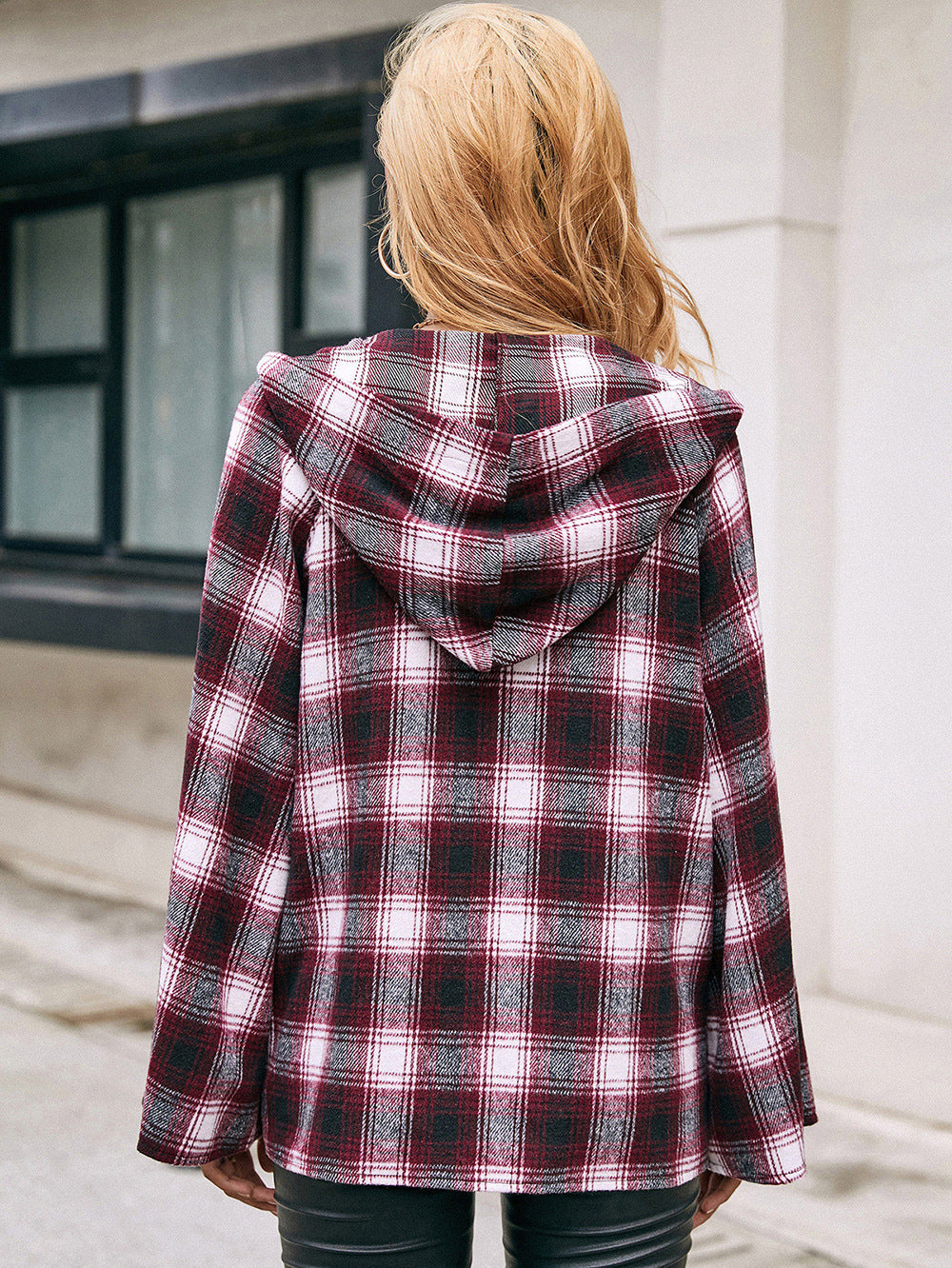 Checked Plaid Hooded Shirt Jacket