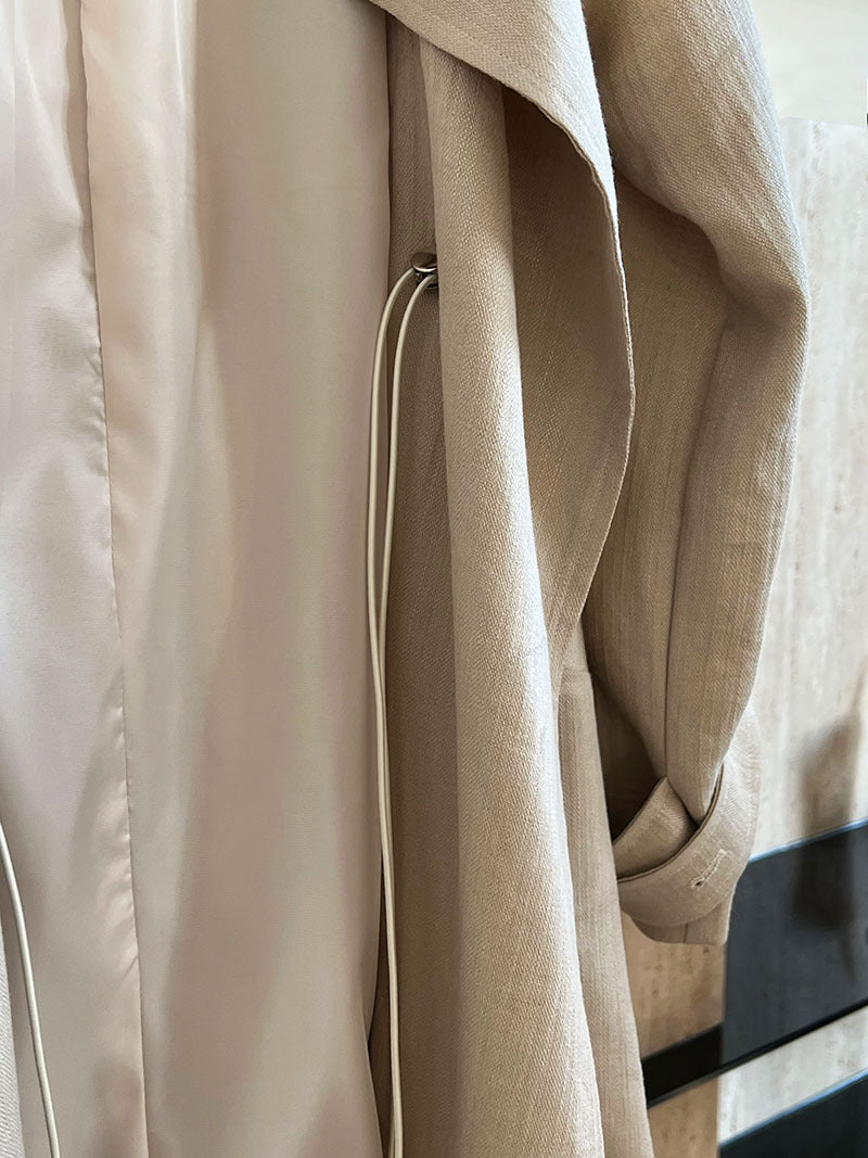 Cotton Linen Drawstring Long Coat