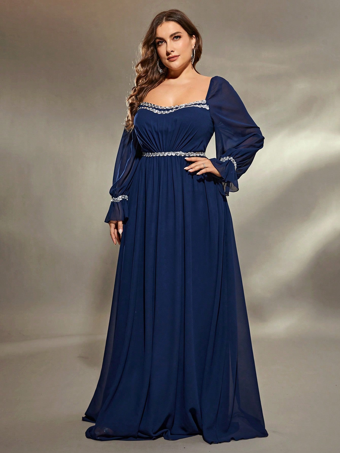 Evening Dress Plus Size Chiffon Long Sleeve Evening Dress