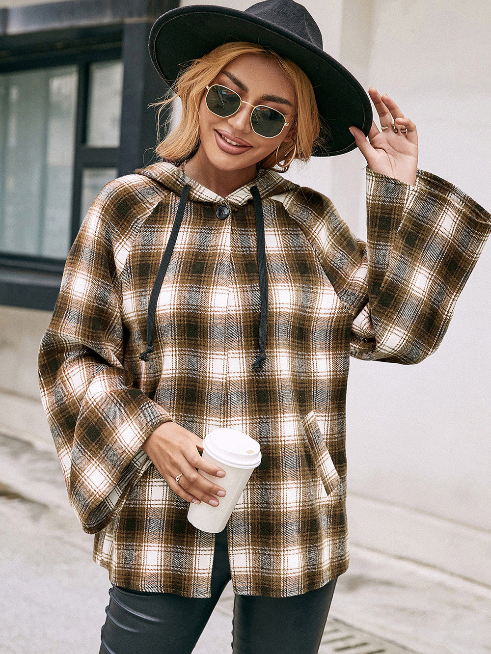 Checked Plaid Hooded Shirt Jacket