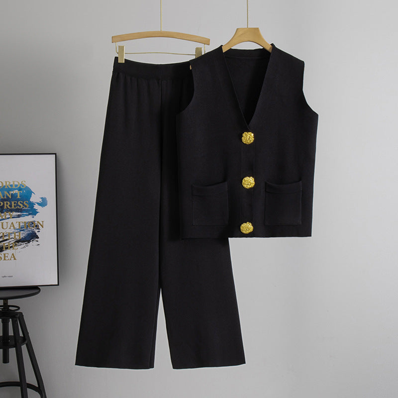 V neck Knitted Two Piece Set