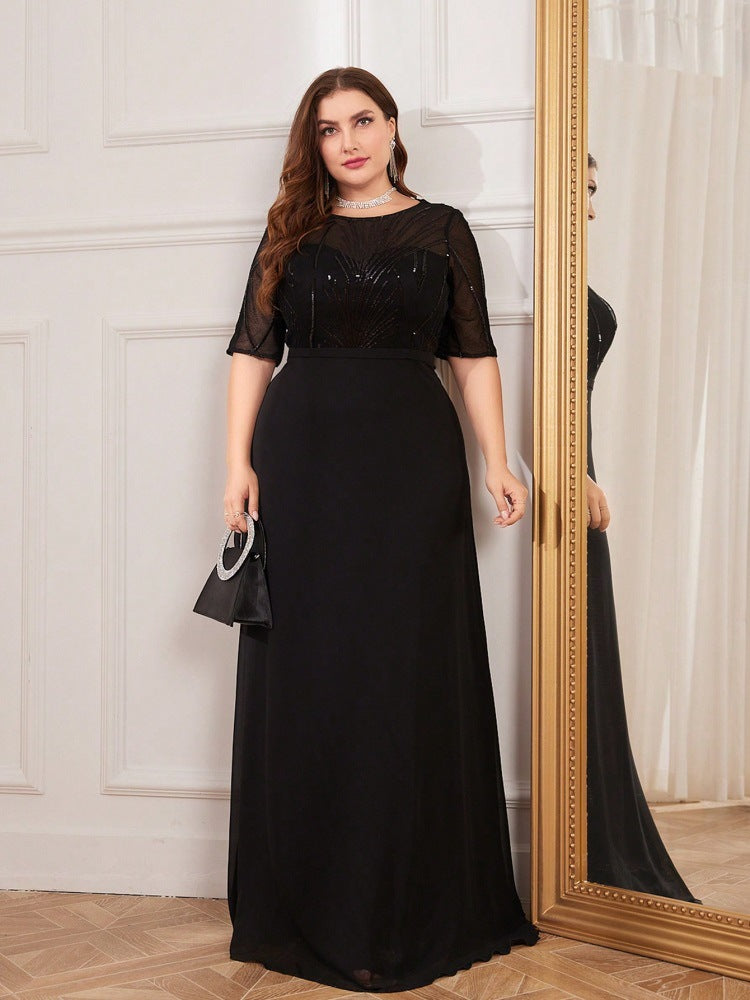 Short Sleeve Dress Maxi Dress Sequin Chiffon Wedding Guest Bridesmaid Cocktail Evening Dress