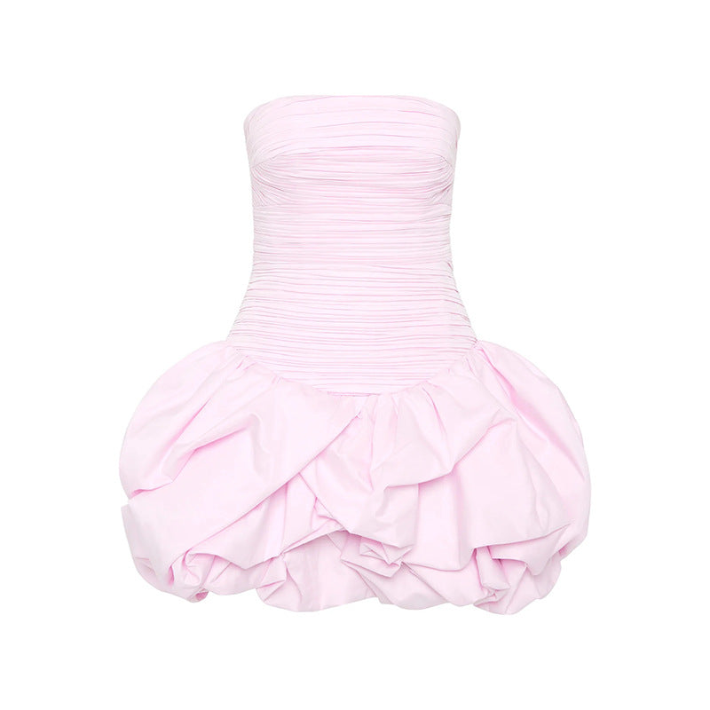 Tube Top High Waist Pleated Dress Women