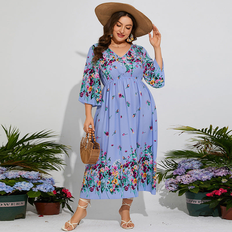 Floral Chiffon Flare Sleeve Day Dress