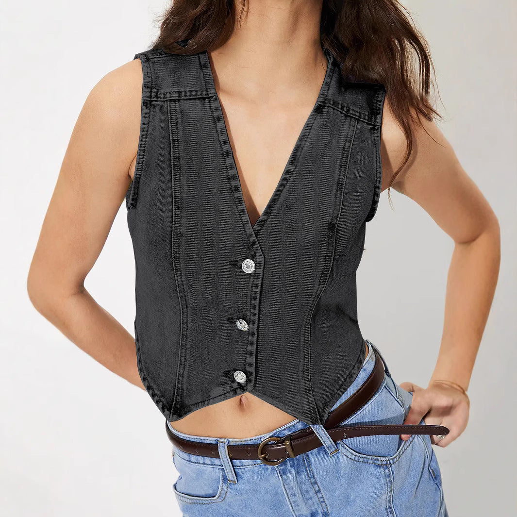 Denim V-neck Vest Top