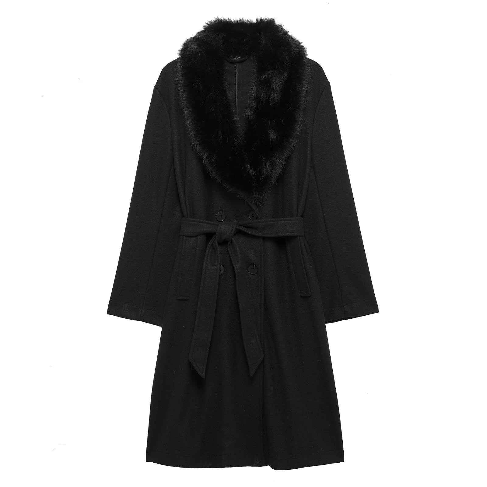 Artificial Fur Belted Trench Coat