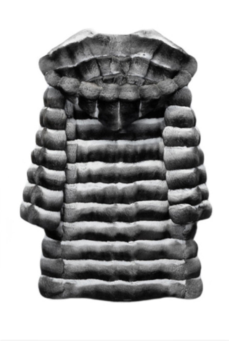 Artificial Mink Hooded Fur Coat