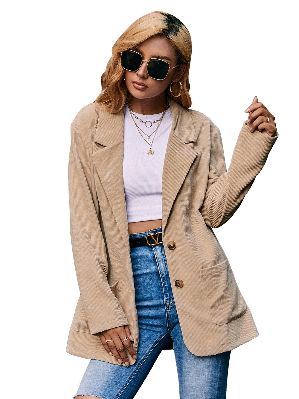 Corduroy Single-Breasted Blazer