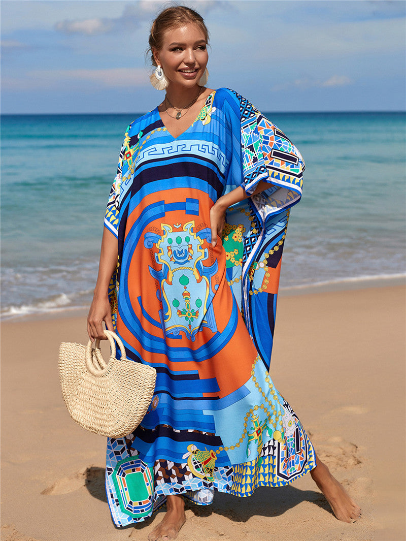 New Positioning Printing Beach Cover-up Sexy Cardigan Dress Beach Cover Up