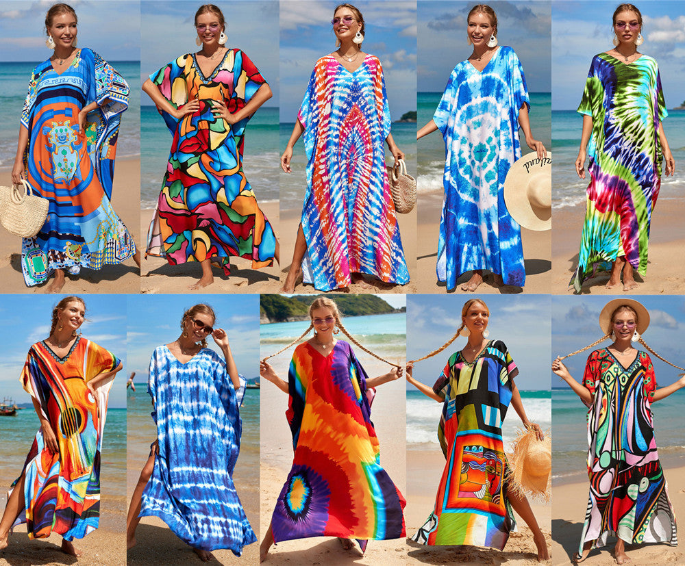 New Positioning Printing Beach Cover-up Sexy Cardigan Dress Beach Cover Up