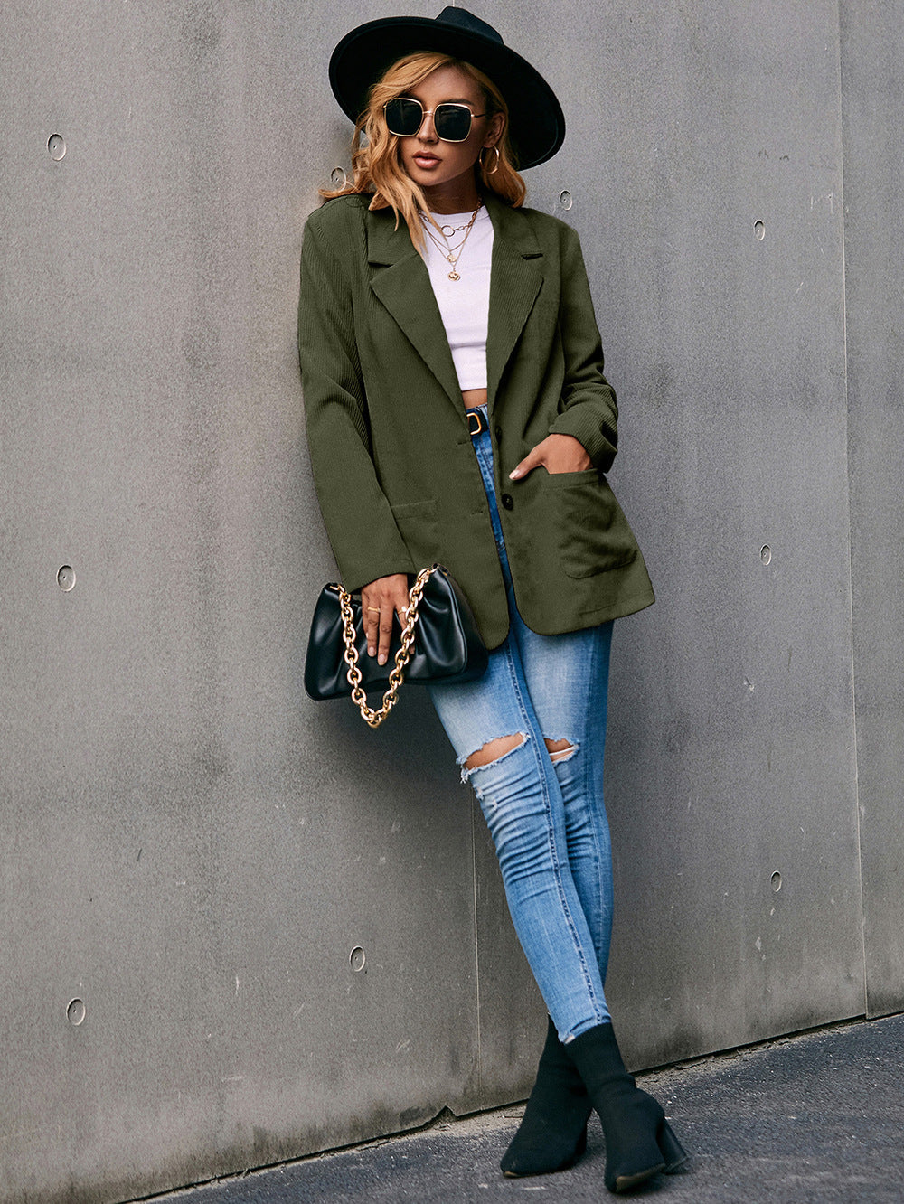 Corduroy Single-Breasted Blazer