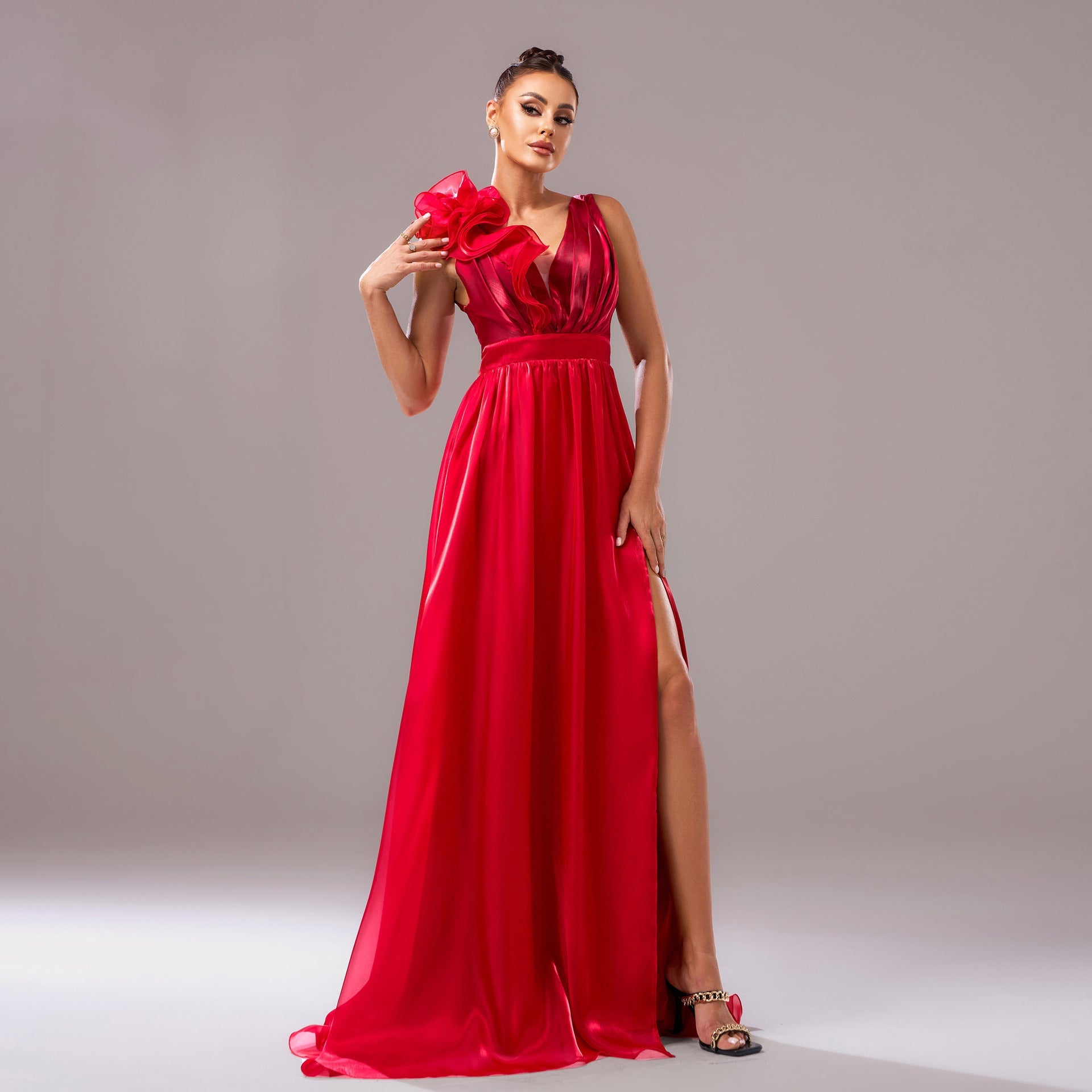 Sleeveless V neck Slim Fit Formal Evening Dress