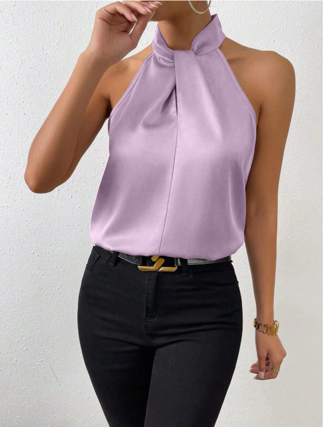 Satin Halter Sleeveless Vest Top
