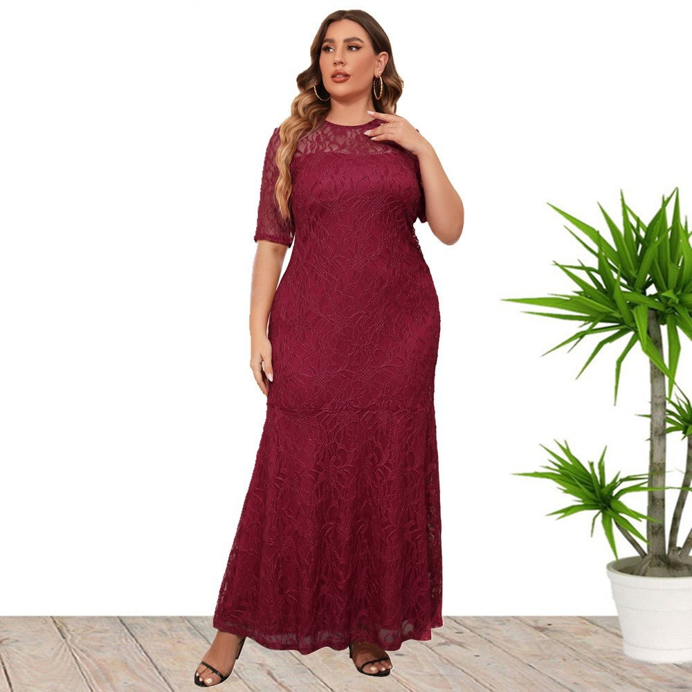 Elegant Lace Short Sleeves Maxi Dress