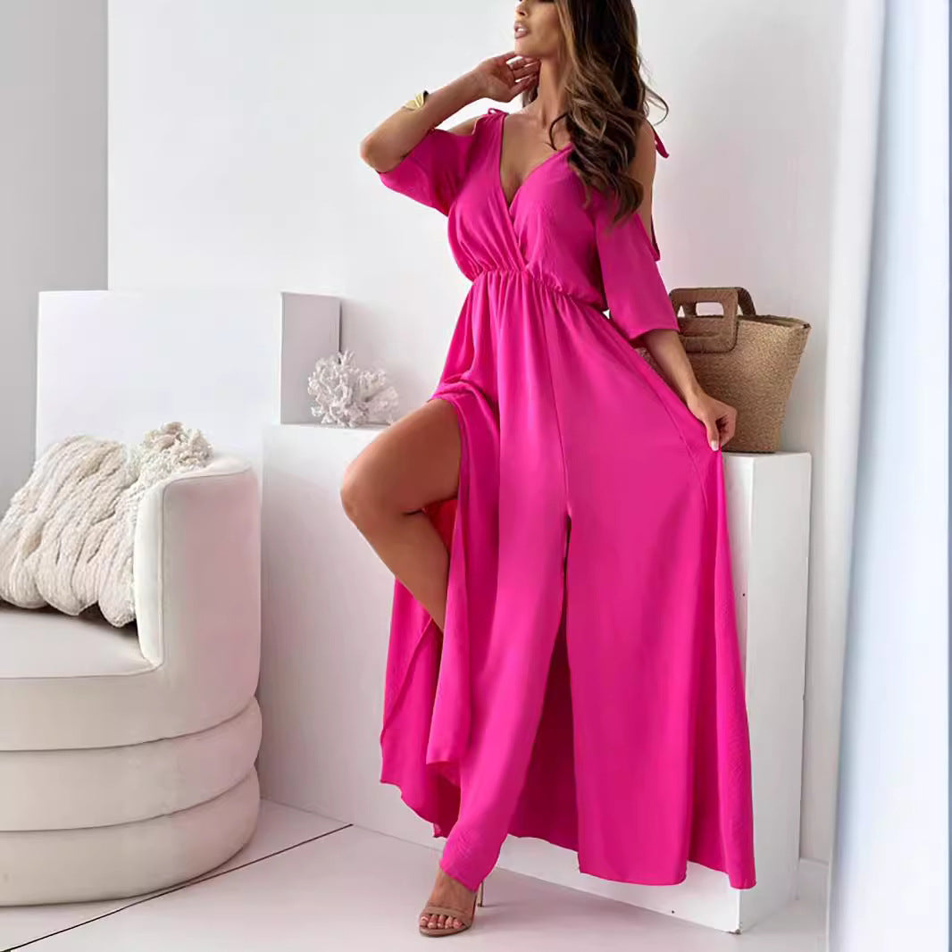 Solid Color Sexy Mid Length Dress