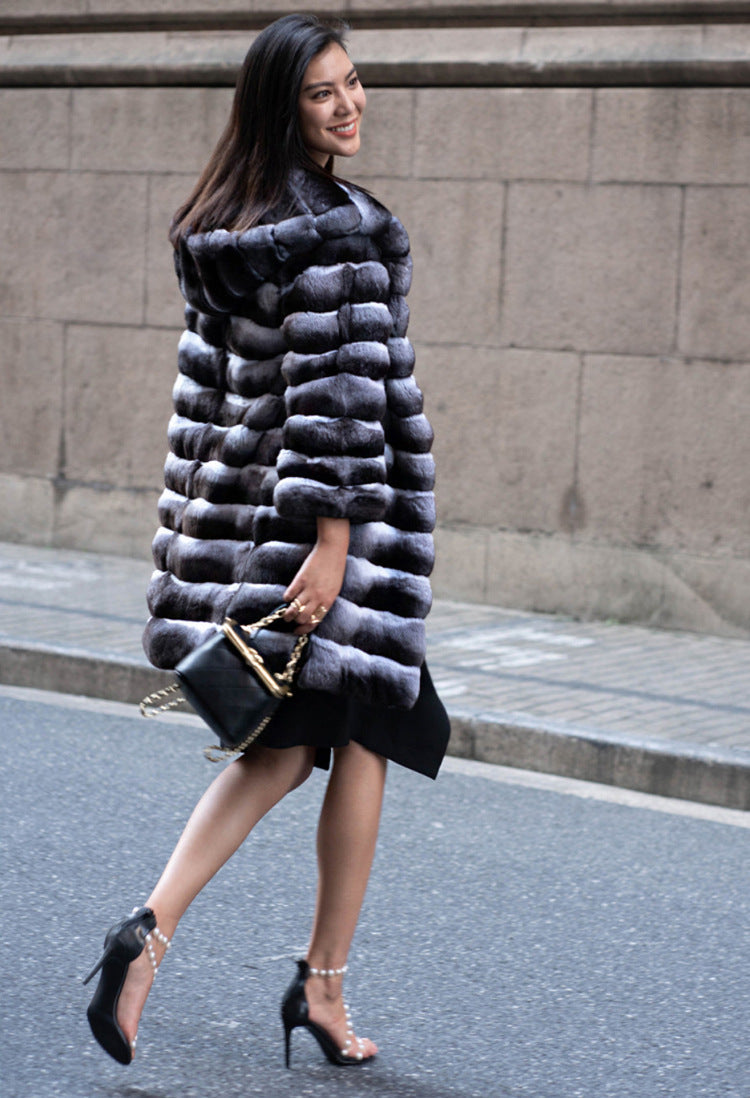 Artificial Mink Hooded Fur Coat