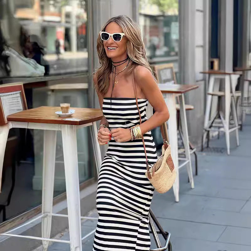 Striped Split Sheath Dress