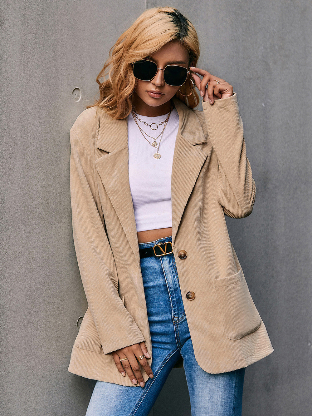 Corduroy Single-Breasted Blazer