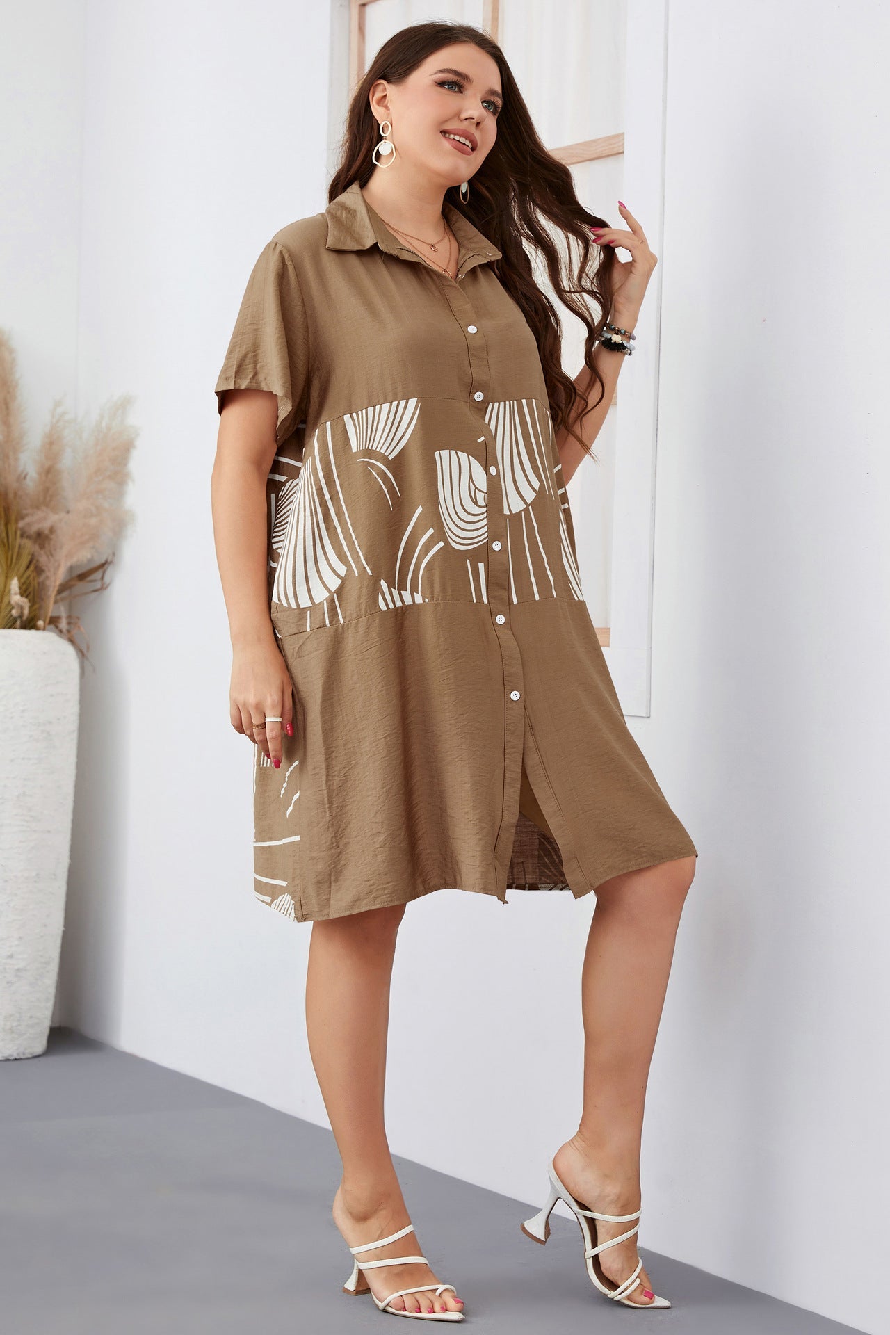 Plus Size Casual Mini Shirt Dress