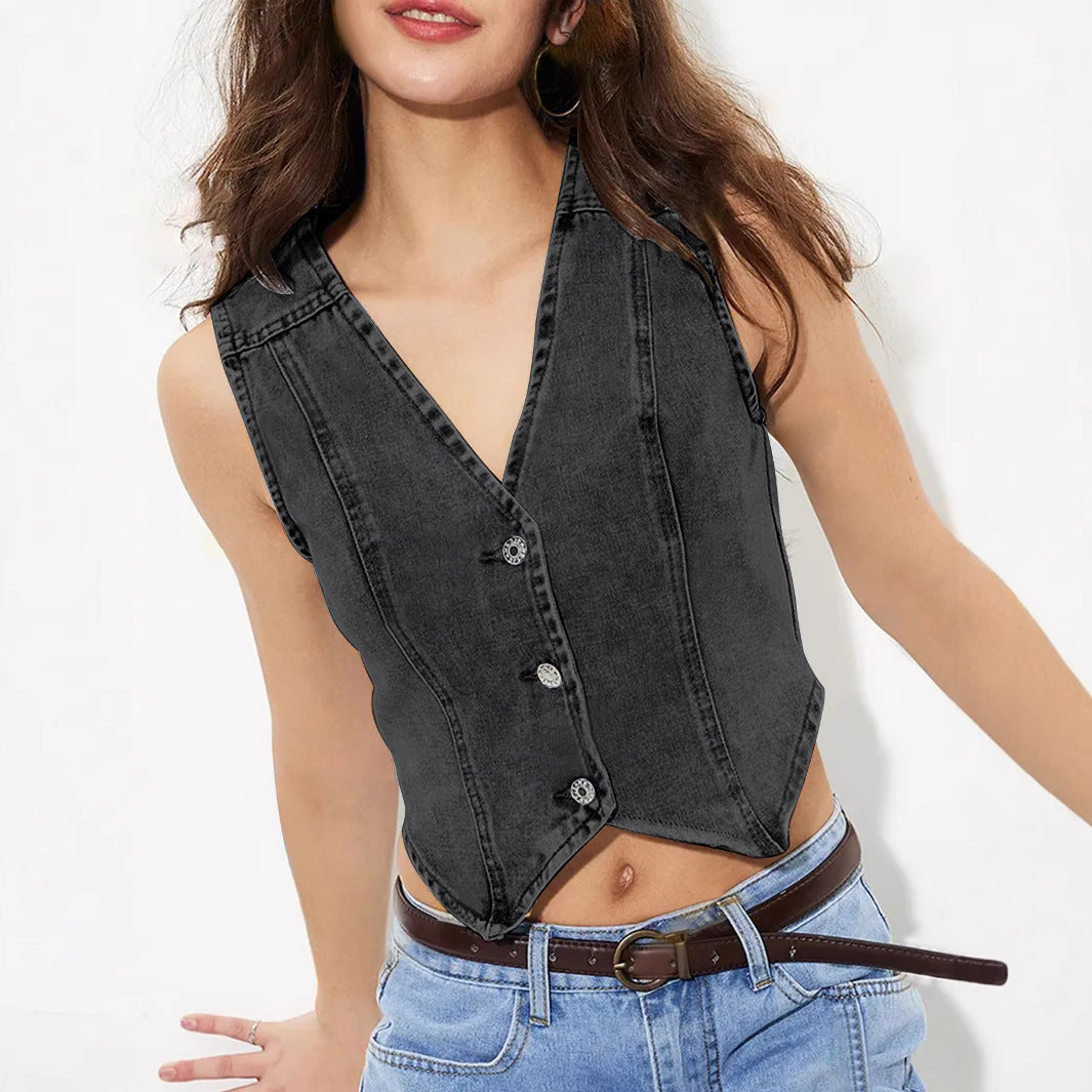 Denim V-neck Vest Top
