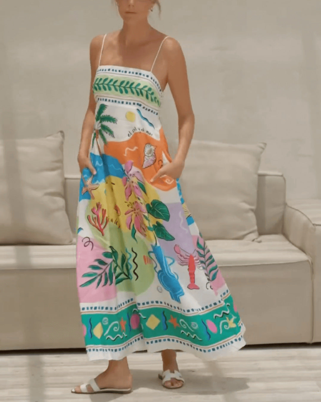 Sleeveless Fun Printed Holiday Dress