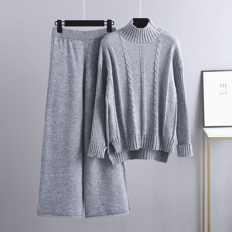 Mock Neck Cable Knitted Two Piece Set