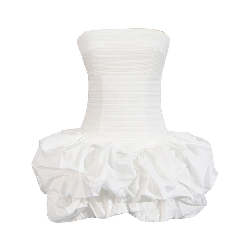 Tube Top High Waist Pleated Dress Women