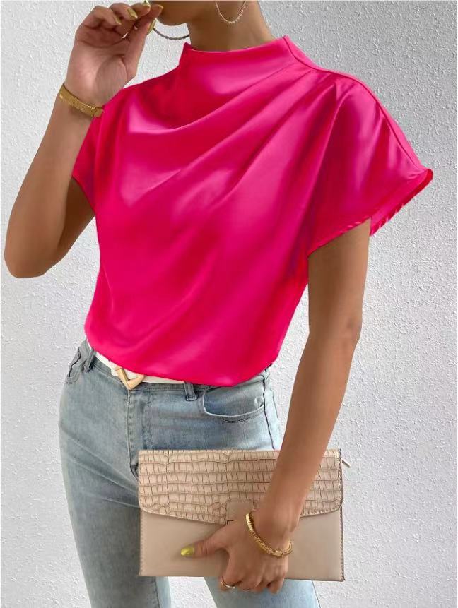 Round Neck Short Sleeve Pleated Top