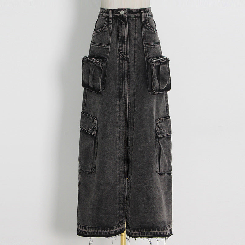 Anita Sexy Long Front Slit Denim Skirt