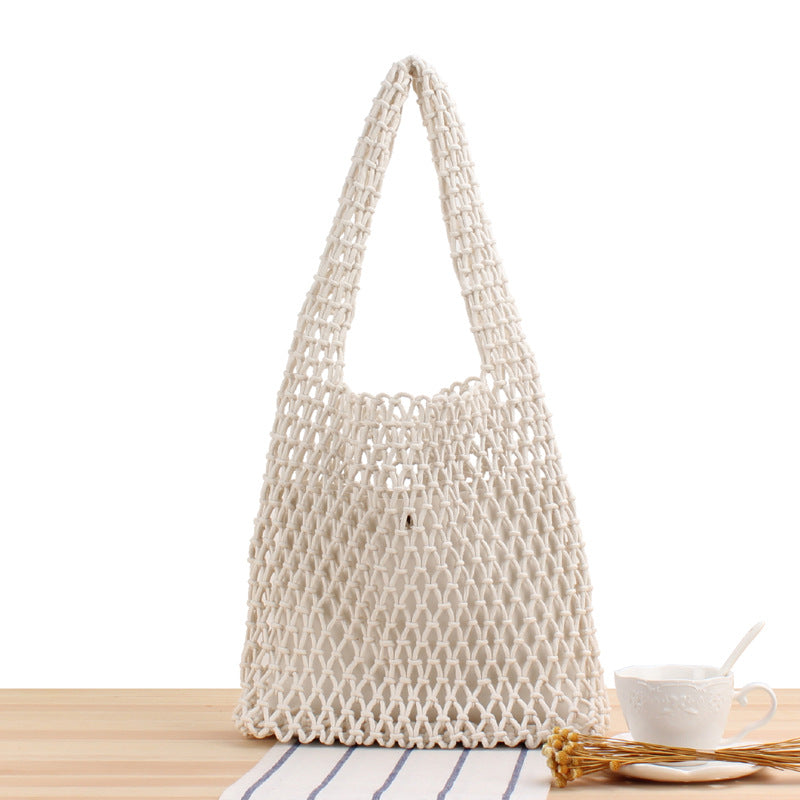 Solid Color Net Hand-Woven Bag Handmade Shoulder Bag