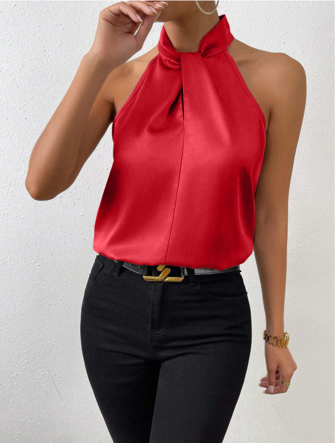 Satin Halter Sleeveless Vest Top