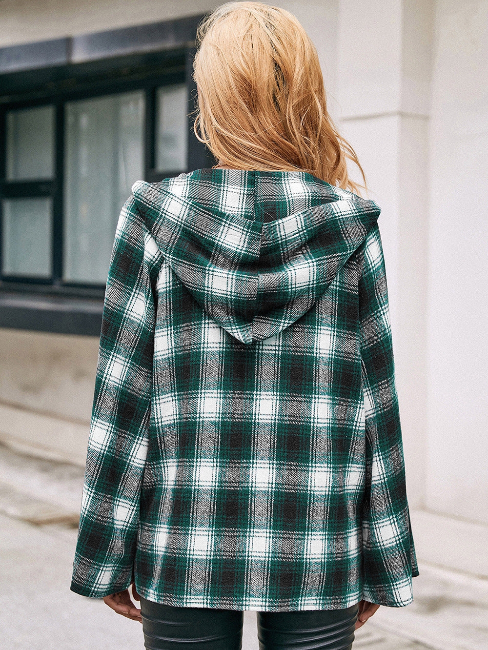 Checked Plaid Hooded Shirt Jacket