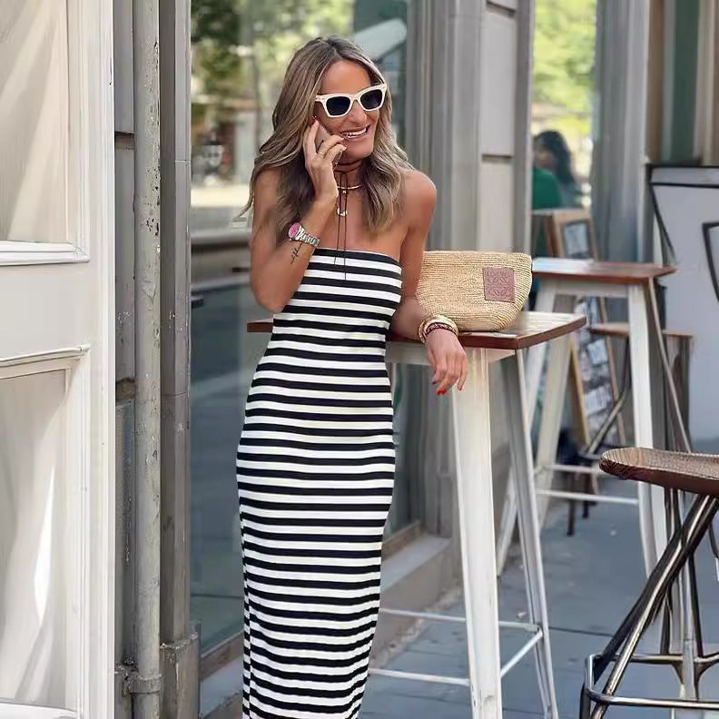 Striped Split Sheath Dress