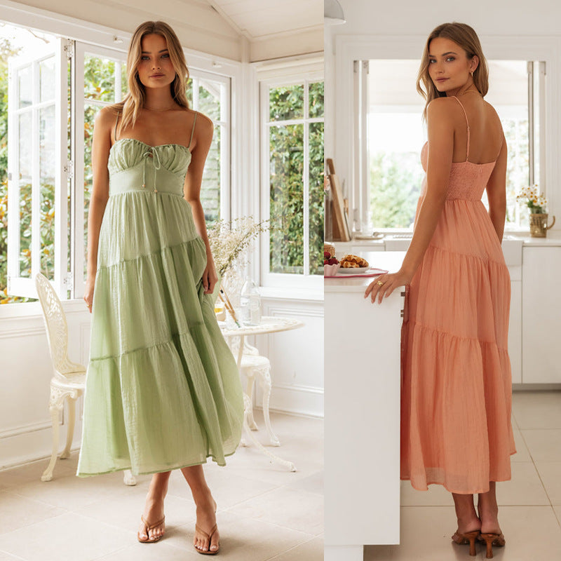 Long Backless Lace-up Dress