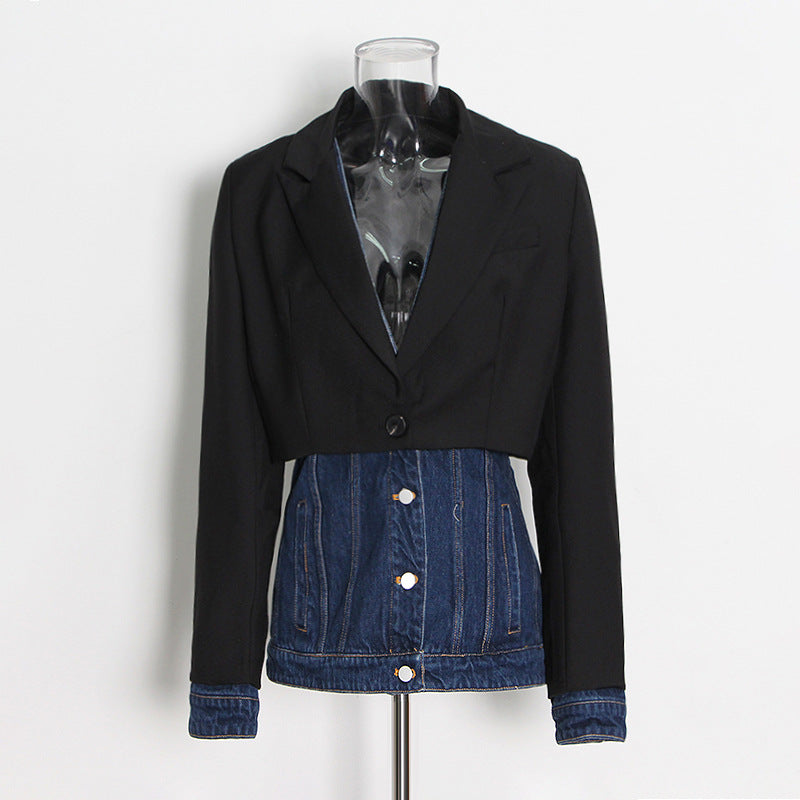 Denim Splicing Slim Blazer
