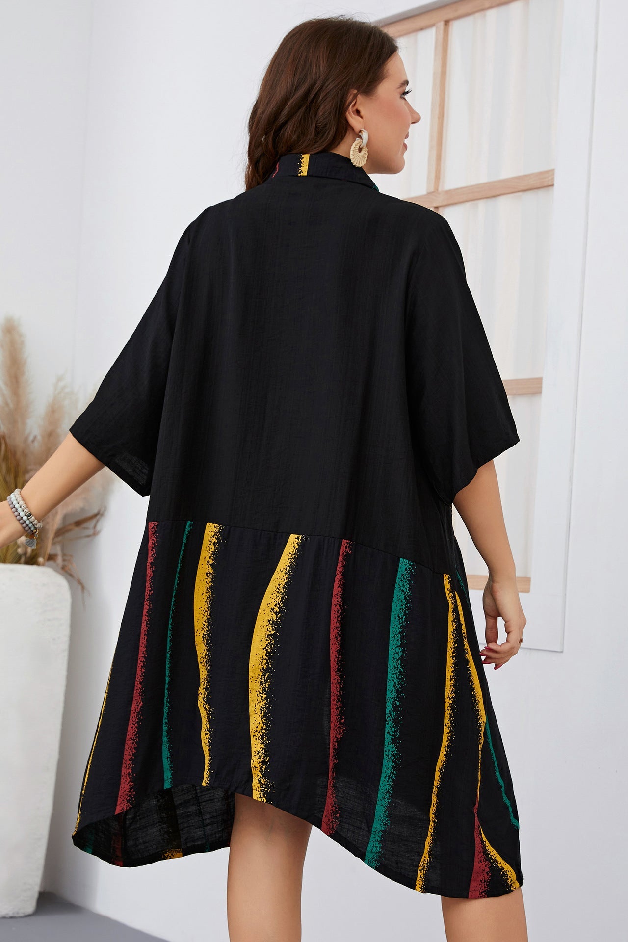 Plus Size Irregular Short Sleeves Shirt Dress