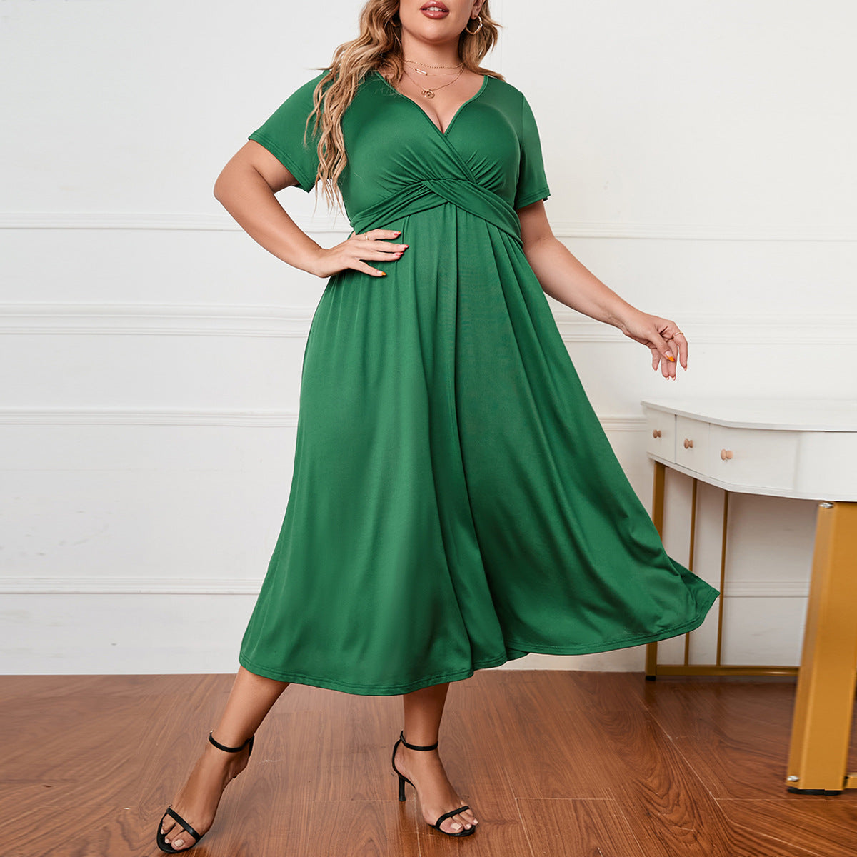 Semi Formal Green V Neck Plus Size Dress