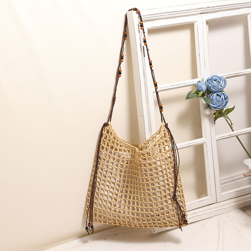 Casual Versatile Cotton Rope Cutout Rope Shoulder Bag