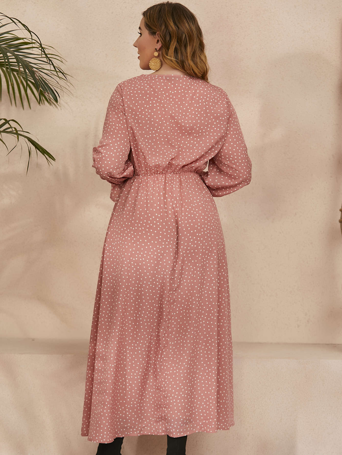 Plus Size Polka Dot Long Sleeves Dress