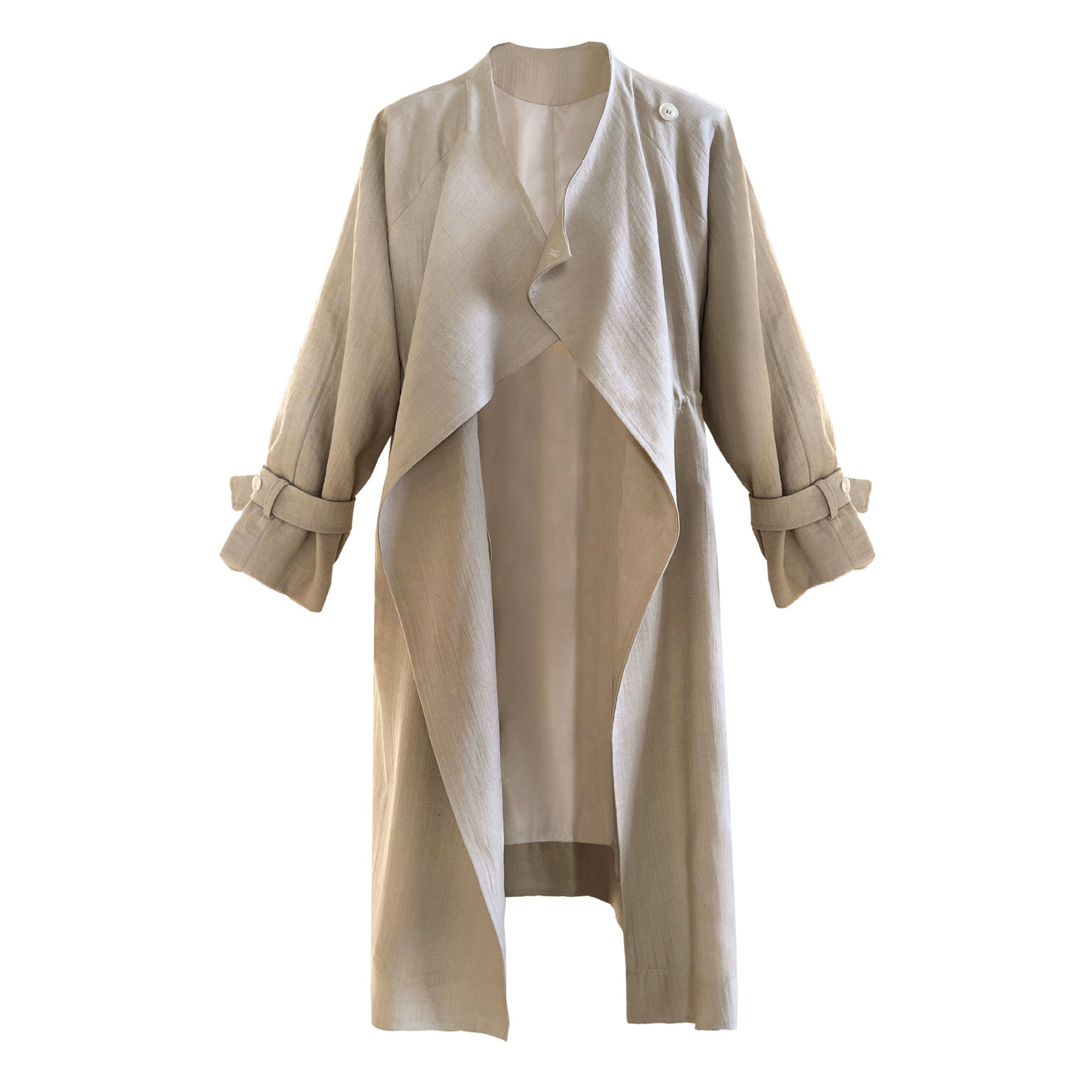 Cotton Linen Drawstring Long Coat
