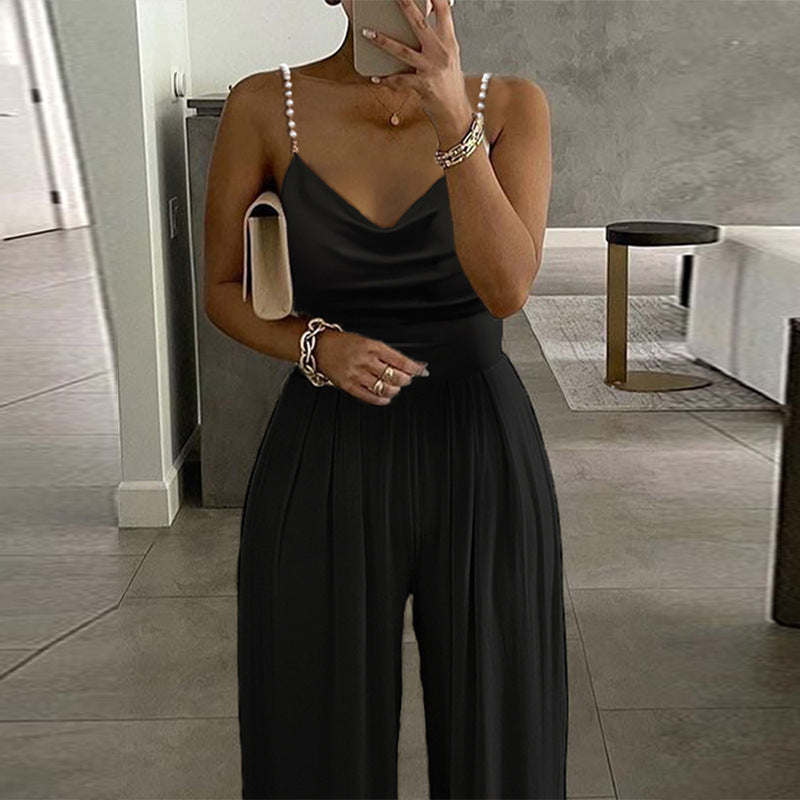 Wide Leg Sleeveless V-neck Backless Jumpsuit