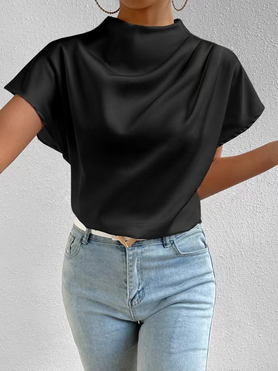 Round Neck Short Sleeve Pleated Top