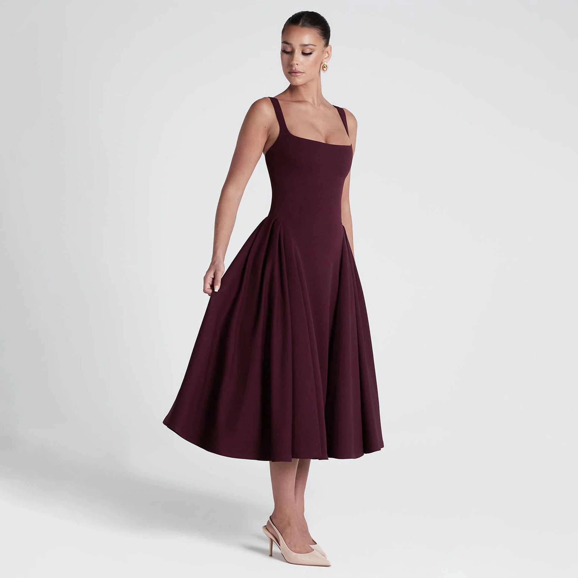 Square Collar Formal Ankle Length Dress