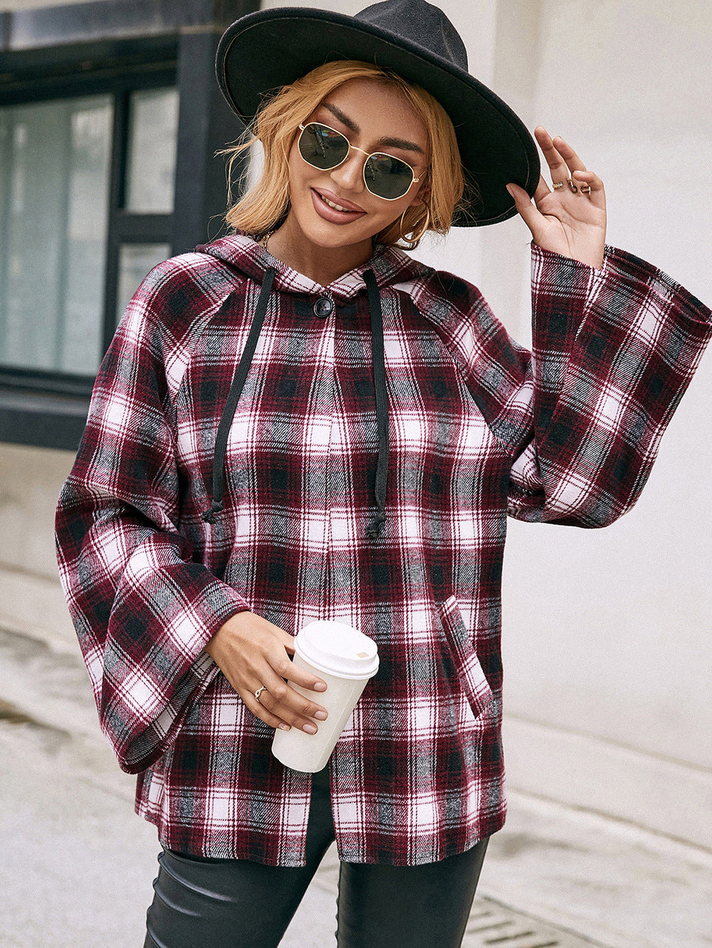 Checked Plaid Hooded Shirt Jacket
