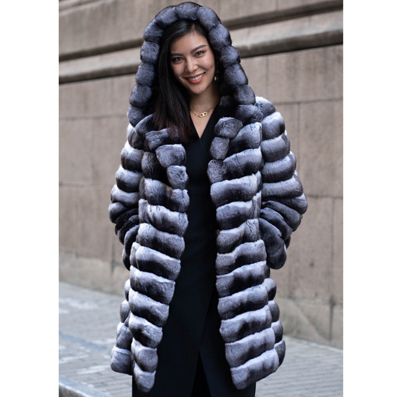 Artificial Mink Hooded Fur Coat