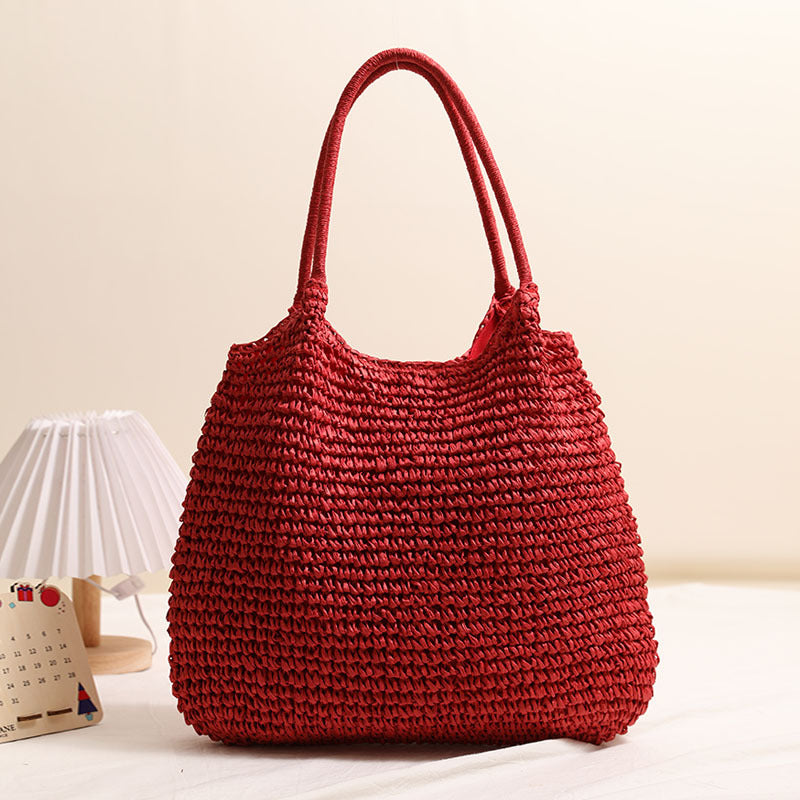 Large Capacity Tote Straw Bag Casual Shoulder Woven Bag